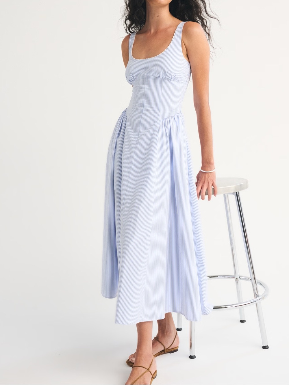 Abercrombie and Fitch Blue stripe 100% Cotton A&F Bra-Free Dylan Midi Dress XSP